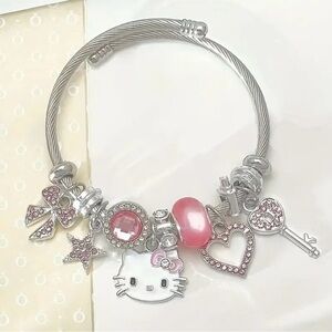 Sanrio Hello Kitty Charm Bracelet - Unique Silver Metal - 1 Size Fits All